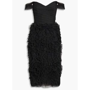Marchesa Notte Black Off The Shoulder Midi Dress